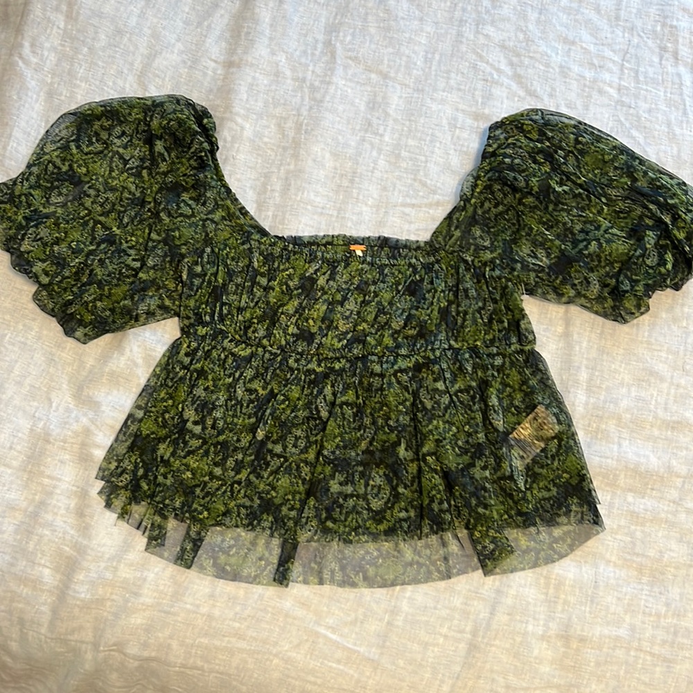 NWOT Free People Penelope Tee Deep Sea Combo Green Size L